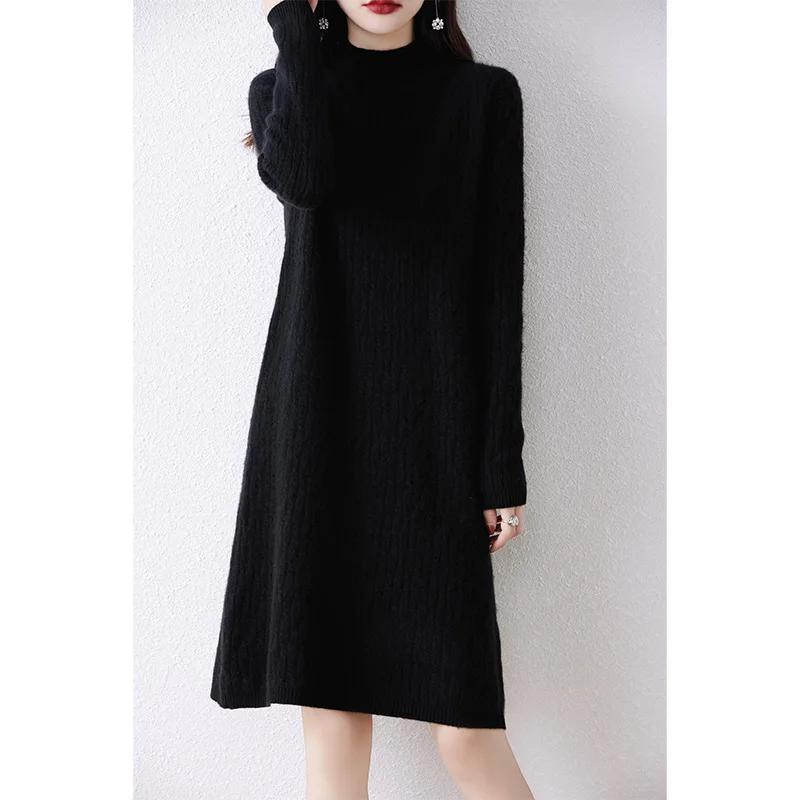 Hot Sale 100% Wool Dress For Women 2023 Autunm/Winter Cashmere Sweaters Hot Sale Long Style 5Colors Jumpers DR01