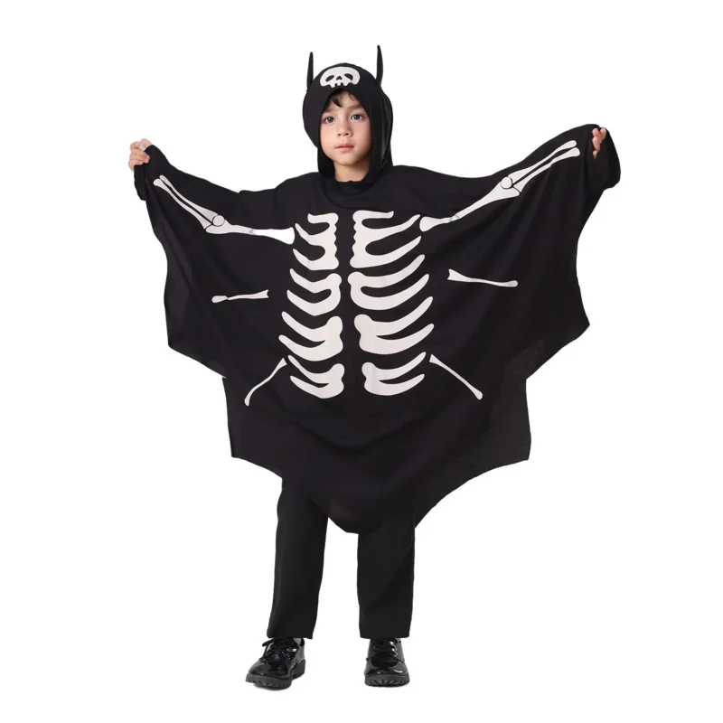 New Ghostly Bat Costume Cosplay Fluorescent Jumpsuit Cloak Halloween Costume for Kids#1#W.