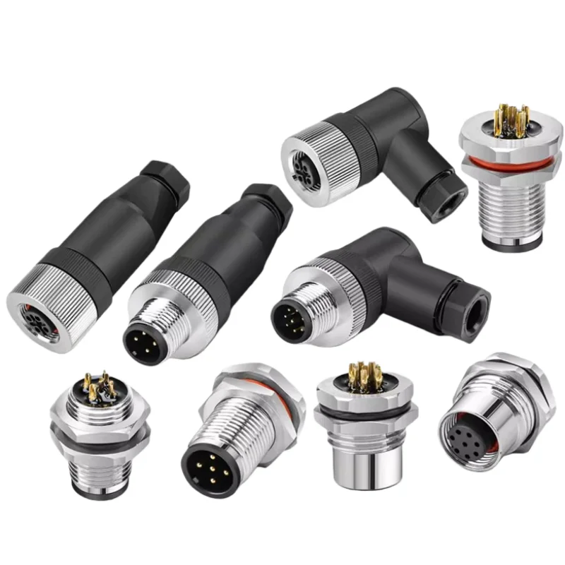 M12 Waterproof Aviation Plug Socket 4 5 8 12 Pin Male/Female Straight/right Angle Solderless Power Connector PG7 Charger