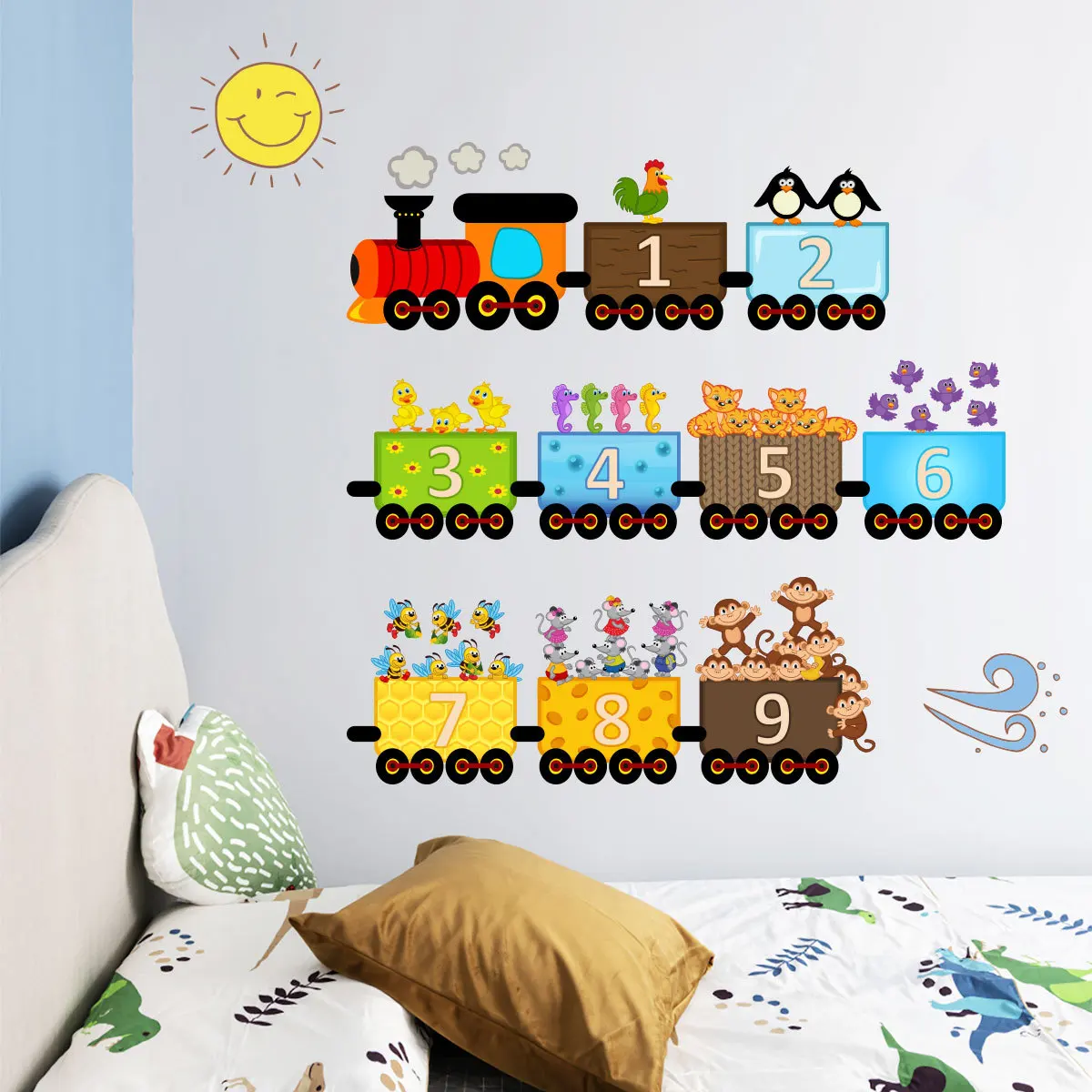 

New cartoon Animal Train for Children's Room Background Wall Decorative Wallpaper Removable Wall stickers