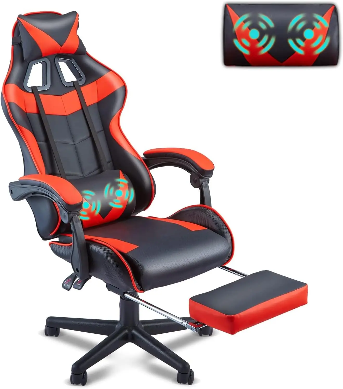 Soontrans Red Gaming Chairs with Footrest,Racing Gaming Chair,Computer Gamer Chair,Ergonomic Game Chair with Adjustable Headrest