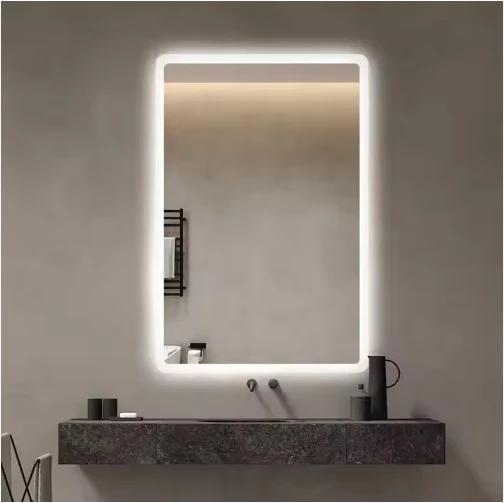 High Quality Rectangular LED Bathroom Mirror with Smart Touch Screen and Backlit Defogger Silver Magnifying Mirror