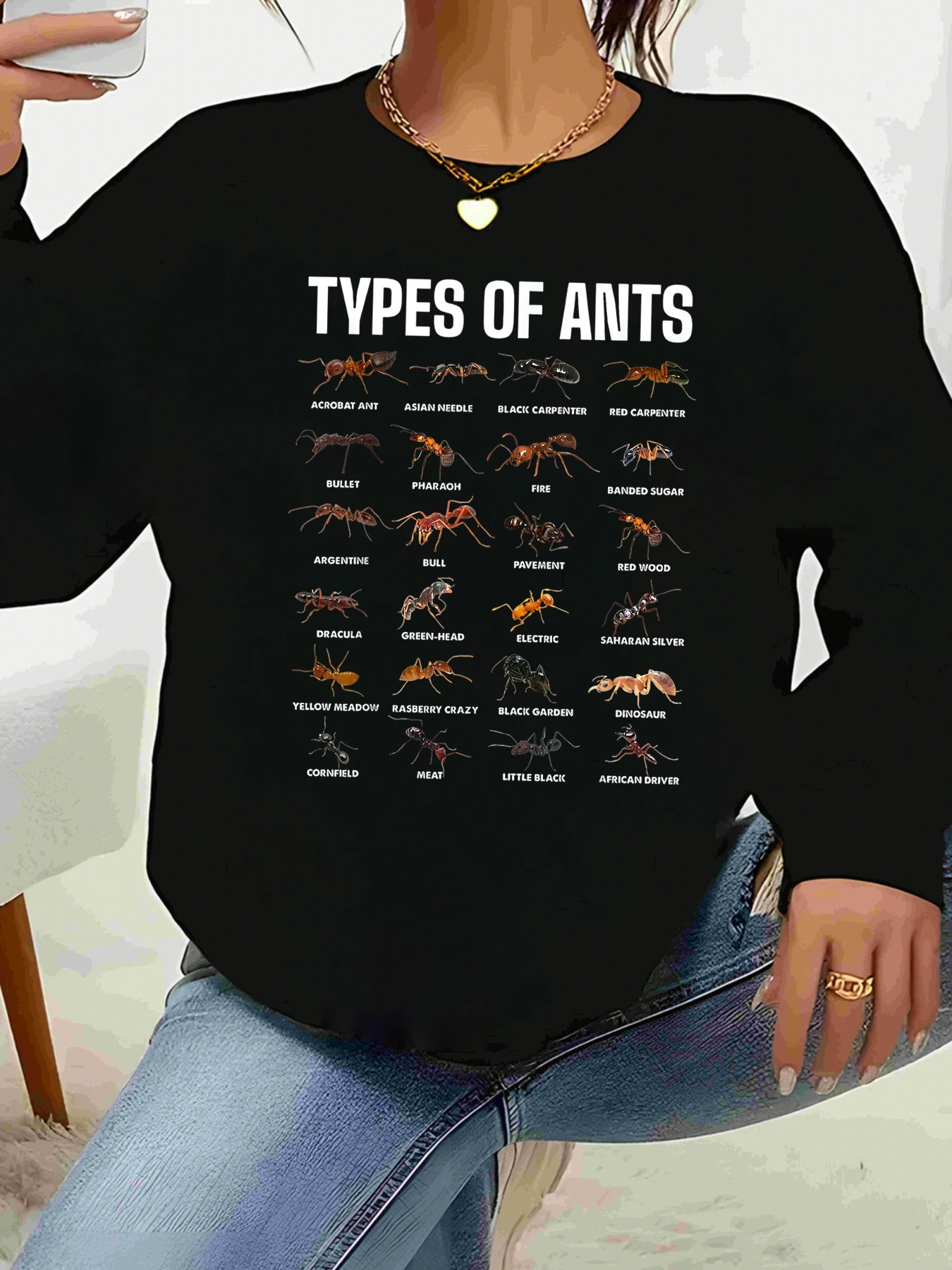 

Футболка с длинными рукавами и принтом «Виды муравьев», костюм на Хэллоуин, повседневная одежда, женский топ