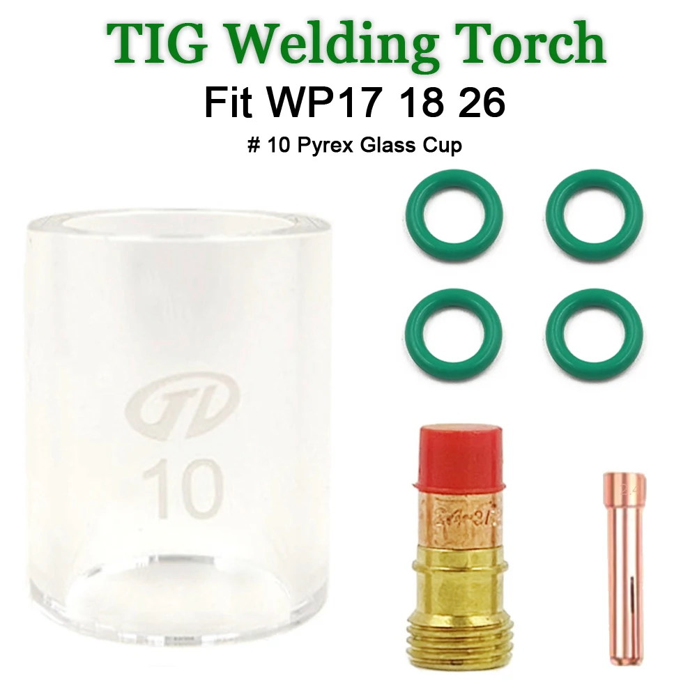 7Pcs TIG Welding Consumables Stubby Gas Lens TIG #10 Pyrex Glass Cup Collets Tips For WP17 WP18 WP26 Durable Practical