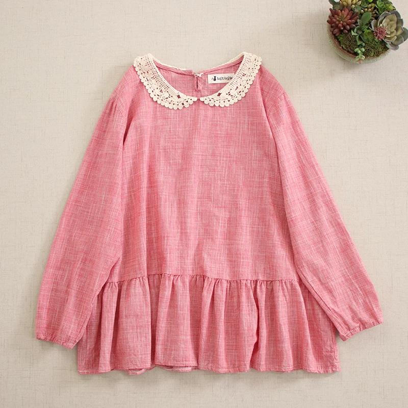Sweet Mori Girl Kawaii Peter Pan Collar Loose Shirts Women Spring New Long Sleeve Casual Blouse Tops