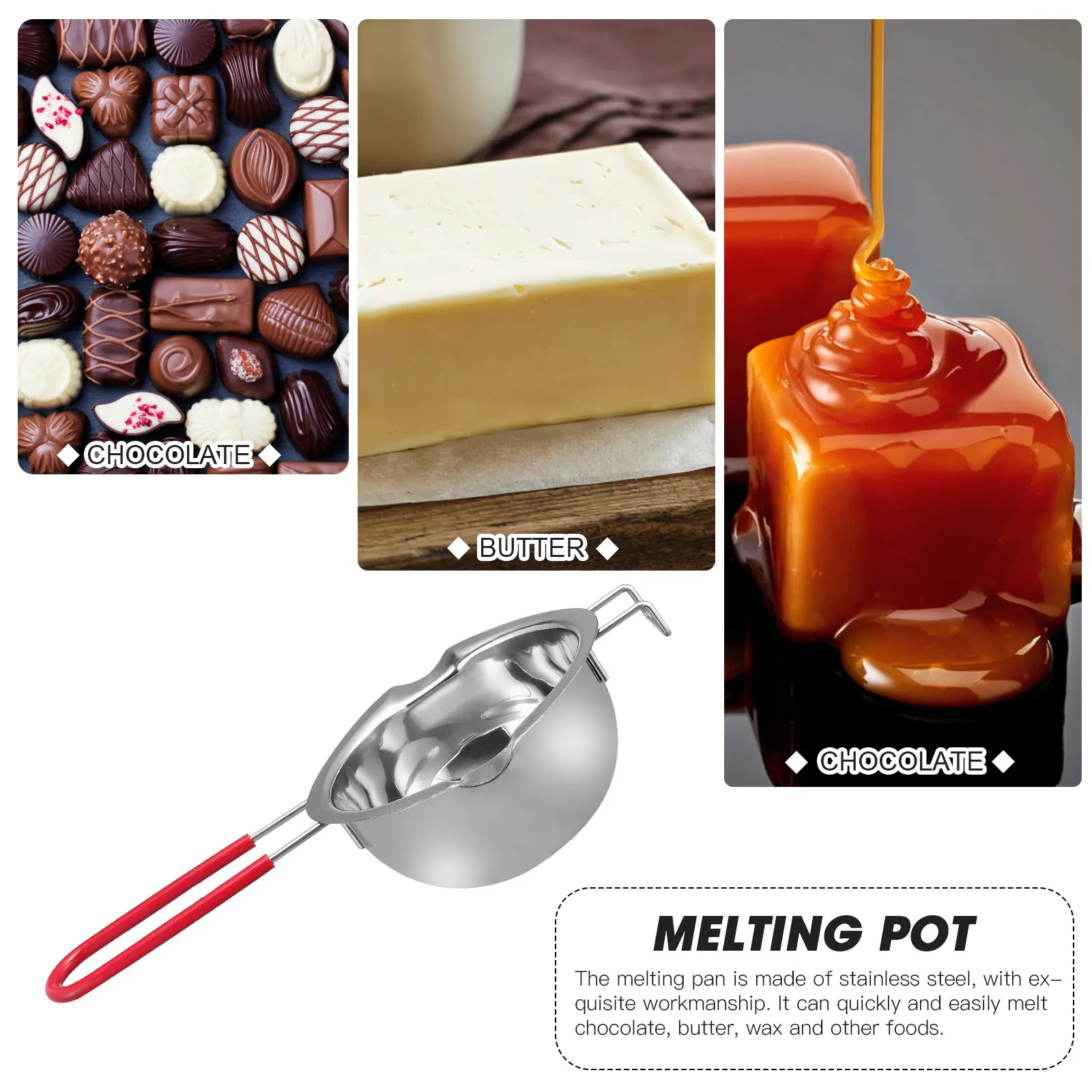 

1pc Stainless Steel Chocolate Melting Pot Corrosion Resistant Kitchen Supplies Butter Cheese Wax Warmer Hollow Handle