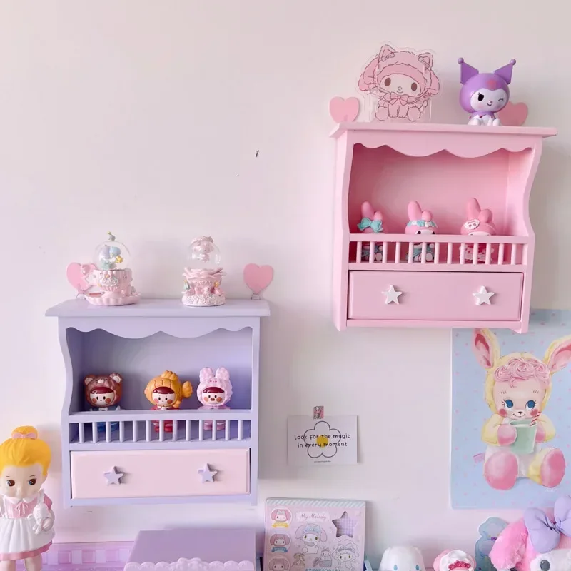 Pink Girl Heart Storage Shelves Wall Hanging Wooden Desktop Display Cabinet Children's Room Hanging Wall Decorative Rack - Image 3