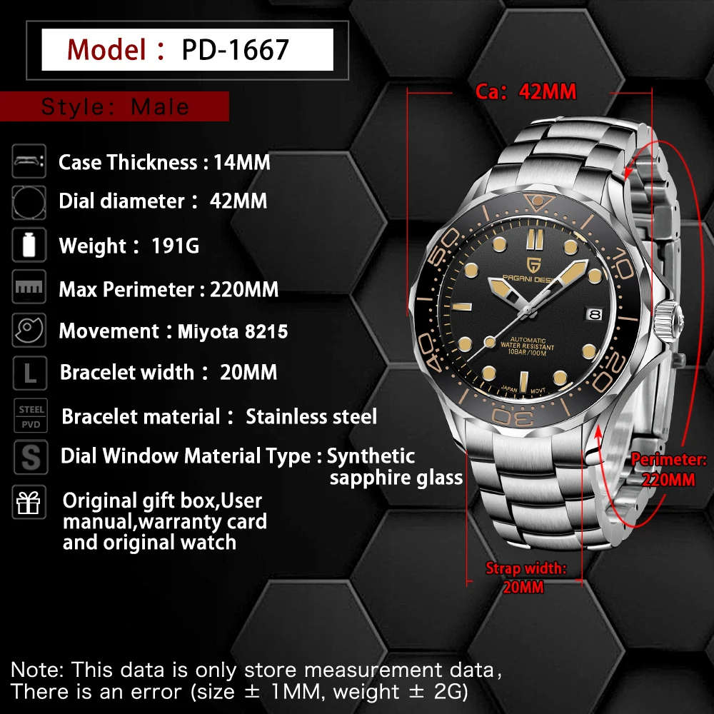 PAGANI تصميم موضة ساعة رجالي ساعات أوتوماتيكية للرجل العلامة التجارية الفاخرة الميكانيكية رجالي ساعات المعصم الياقوت مرآة الساعات