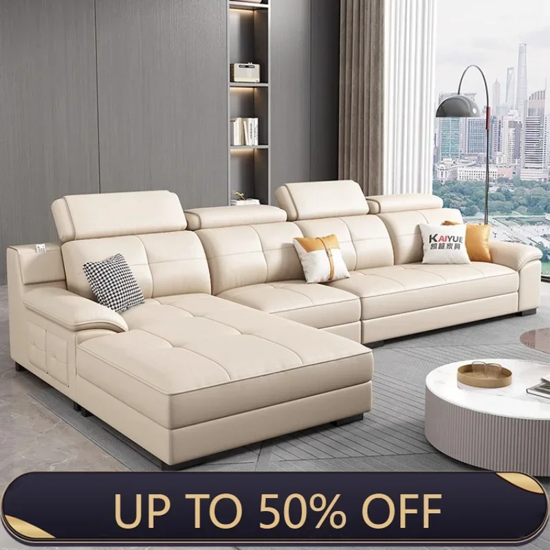 Internet Celebrity Style Straight Sofa Cotton and Linen Cloth Customizable Colors with Chaise Longue Living Room Sofa Modern