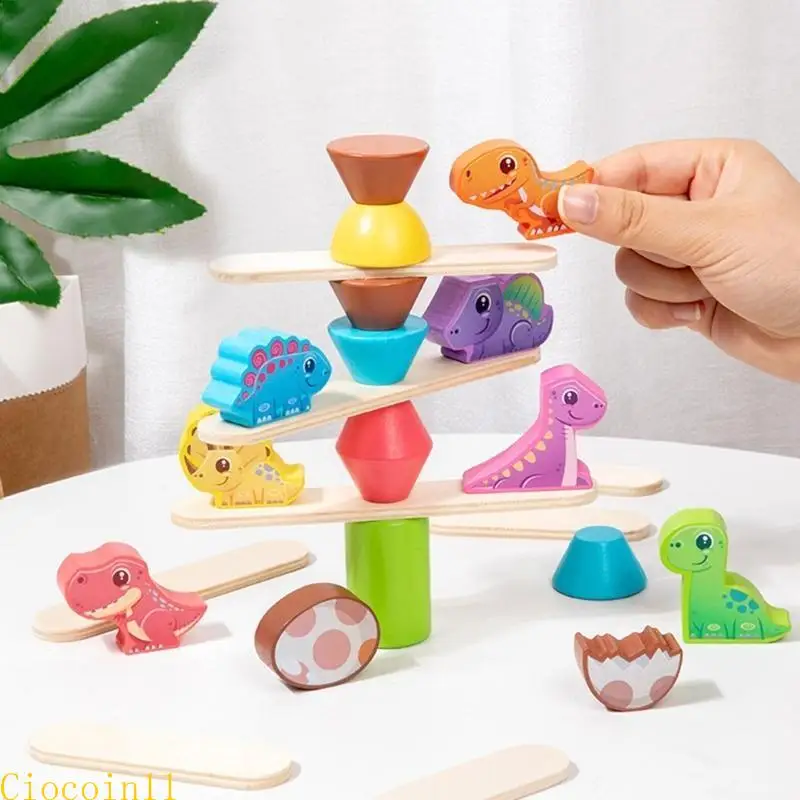 유아 목재 밸런스 및 스태킹 블록 보드 게임 완벽한 미취학 아동을위한 Y1ub 공룡 테마 밸런스 블록 장난감