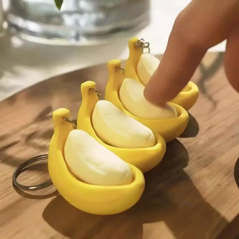 1Pc 3D Printing Banana Fidget Keychain Mechanical Switch Clicker Fidget Toy Portable Stress Relief Squeeze Key Ring Novelty Gift