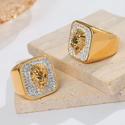 Fashionable Hip-hop Jewelry With Lion Relief Inlaid With Zircon Ring Personalized Light Luxury Titanium Steel Gold-plated Ring
