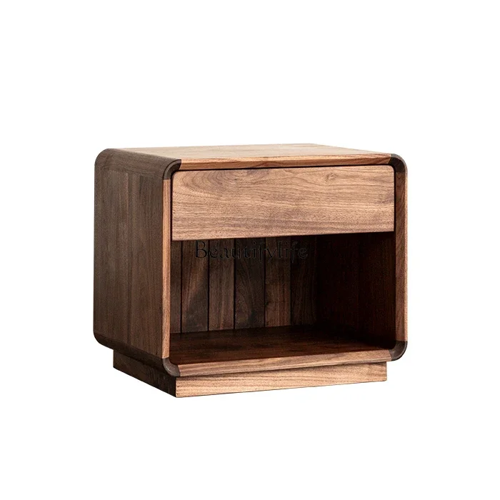 

LJY*Black walnut bedside table Small apartment Nordic style solid wood bedside table