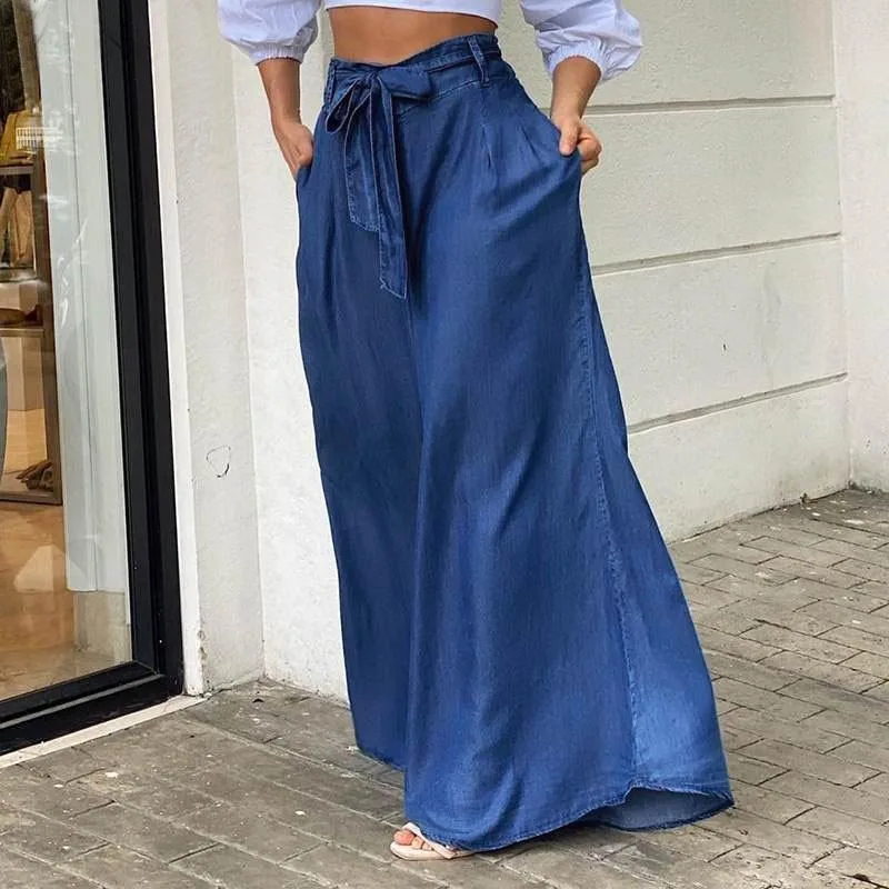 2024 Lente Nieuwe Elegante Dames Hoge Taille Rok Broek Temperament Woon-Werkverkeer Dames Casual Losse Denim Zoete Broek