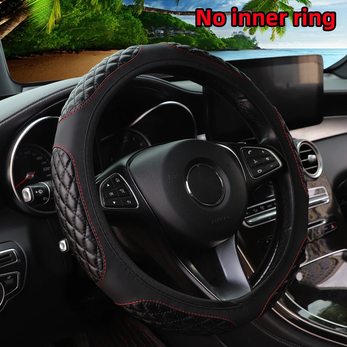 1 artificial sheepskin stereo embroidery soft and comfortable car supplies no inner ring steering wheel cover fits 14.5-15 inche