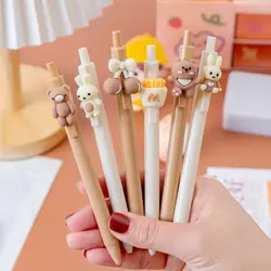 12Pcs/Lot Cute Cartoon Retractable Gel Pen 0.5mm Black Ink Pens Kawaii Bear Rabbit Cherry Kids School Supplies Office Stationery
