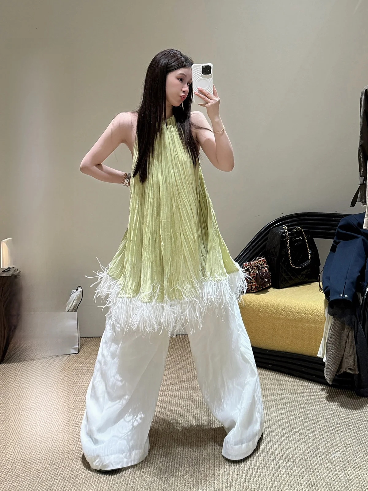 

Loose Fit Floor Length Pants Lazy Sle Lightweight Wide Leg Trousers High Waist Casual Pants for Women Spring Season