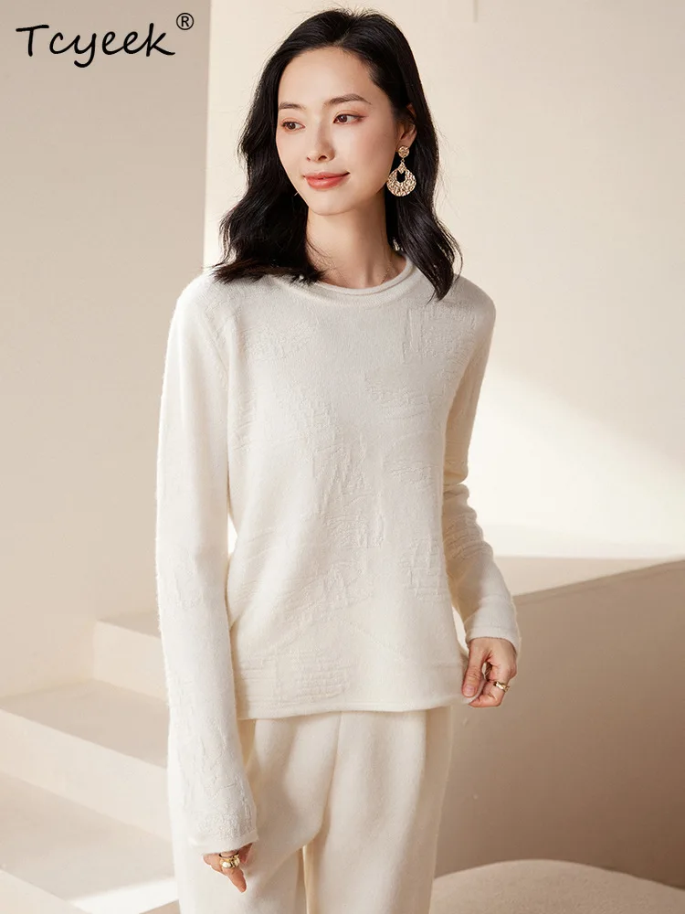 

Tcyeek, 100%Pure Cashmere Elegant Sweaters, Women Long Sleeve ONeck, Fashion Bottom Knit Sweater, 2024 Autumn Winter T478104QM