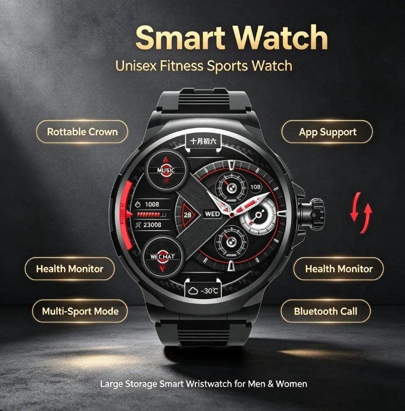 Men Curved Screen 4G Smartwatch SIM Card Supported Large Storage Bluetooth Calling Fitness Sports Wrist Watch for Men Women