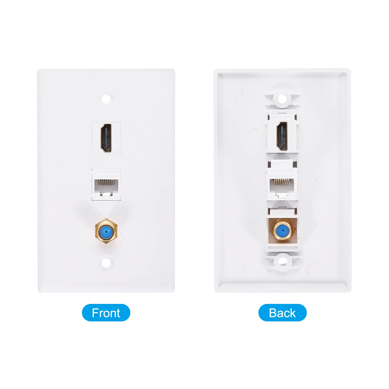 Cat6 Coax Female Ethernet Wall Plate 3 Port RJ45 ABS White Connecter Cover Insert Multimedia Board Wall Plate