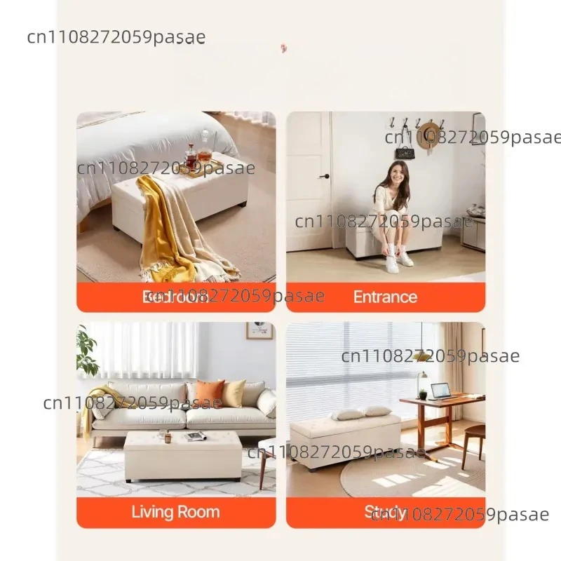 Button-Tufted Storage Ottoman Bench with Metal Frame Flip-Up Upholstered Linen Chest End of Bed Side Bags