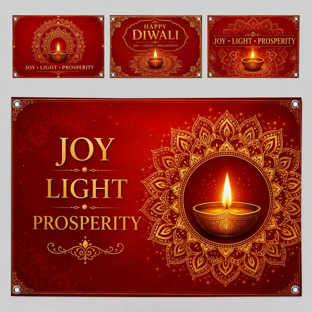Happy Diwali Family Traditional Decor Flags Home Yard & Garden Decor Banner - Indoor Outdoor Wall Hanging Flag