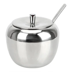 Condiment Pot Seasoning Jar Stainless Steel Tableware Apple Sugar Bowl With Lid and Spoon Spice Container