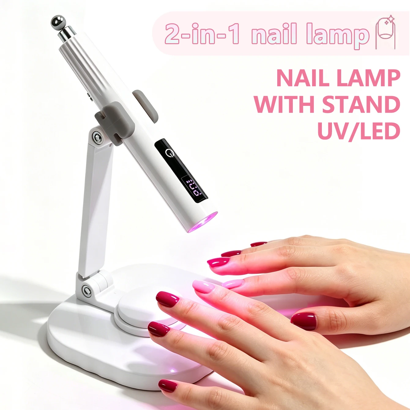 LULAA 2 In 1 Handheld Nail Lamp Portable UV Gel Nail Lamp 2 Level Timer Settings with Stand Suitable for Gel Nail Polish