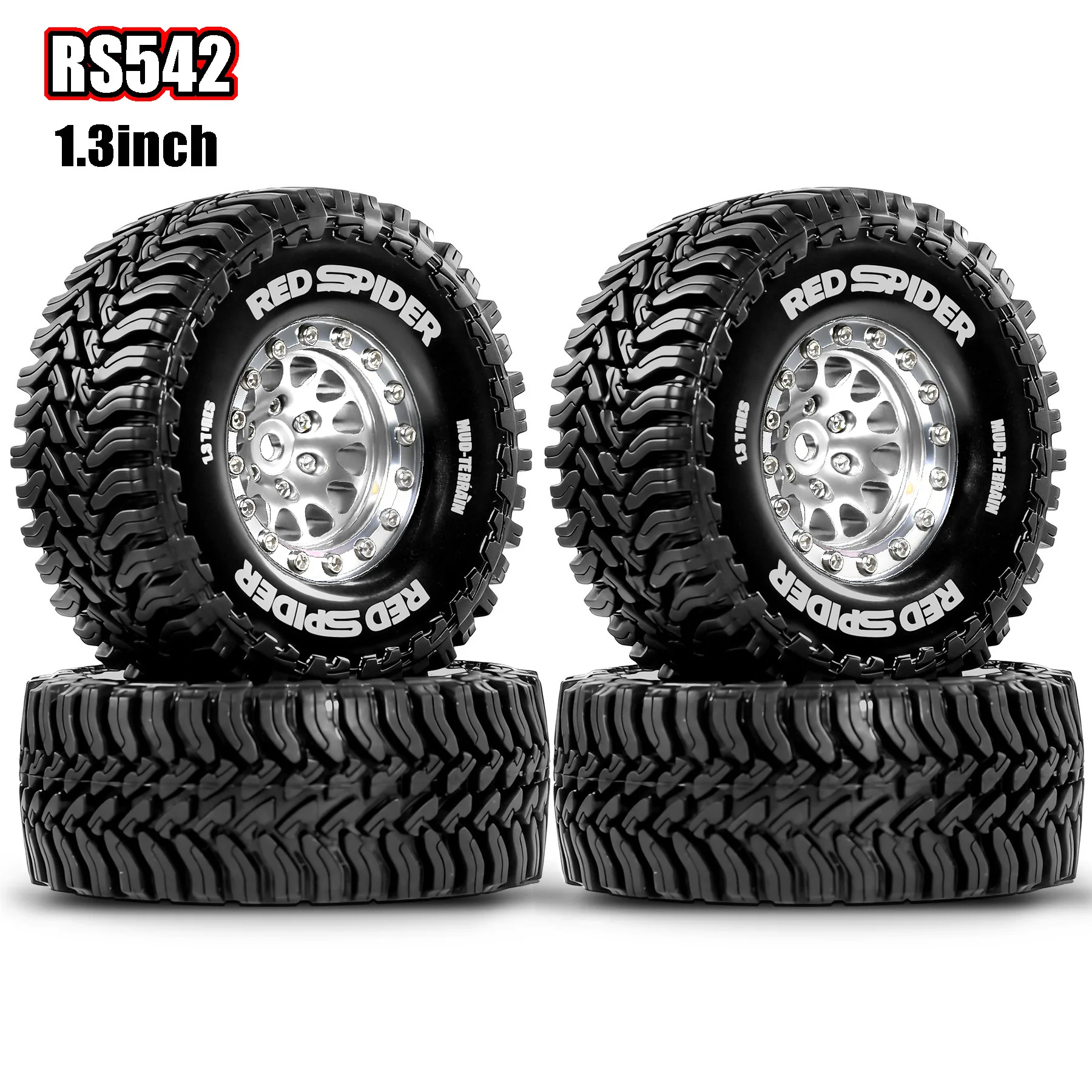 RED SPIDER 4 Stück 1,3" RC-Gummireifen + Leichtmetallfelgen Offroad-Räder 65 mm für 1/18 1/24 Mini RC Crawler Auto Ersatzzubehör