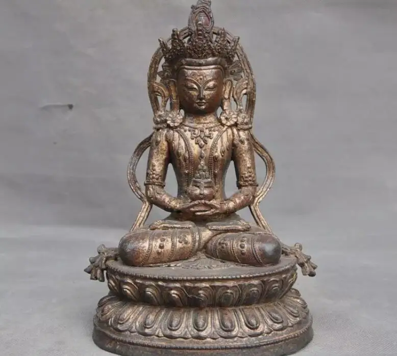 Tibet Buddhism temple bronze Gilt Amitayus longevity God Goddess Buddha Statue