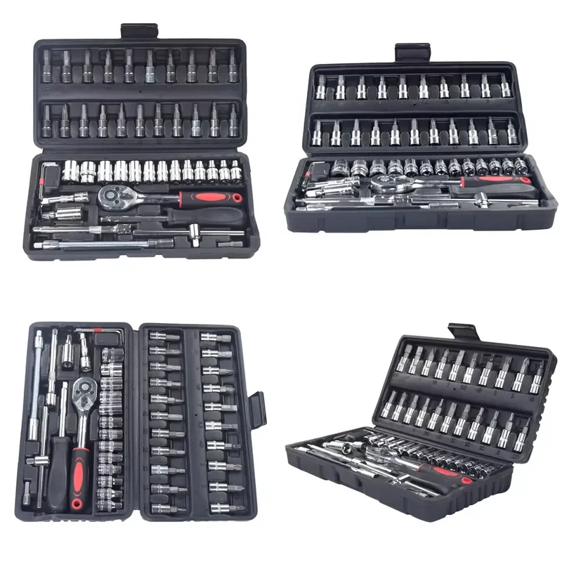 China Factory Professional Auto Repair Tools Combo Set Ratchet Keys and Chrome Vanadium Socket Wrench Plastic for Workshops