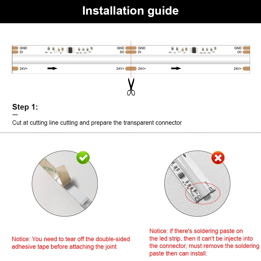 Xylois 3Pin 12mm Connector for RGB IC Addressable COB LED Strip Dream Color LED Tape 720LEDs Solderless Fast LED Connector