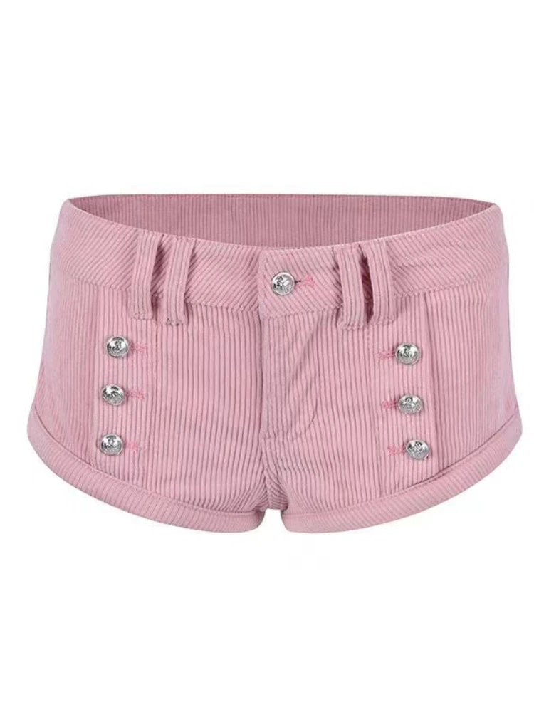 

American sexy spicy girl retro corduroy low waist ultra short pants summer women slim fit hip hugging A-line hot pants