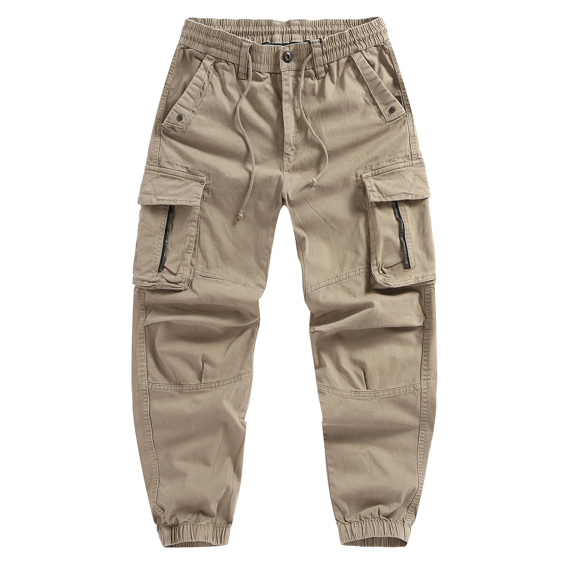 

Autumn Men's Casual Pants Solid Color Multi-Pockets Cotton Full Length Trousers Men Sports Jogger Elastic Waist Cargo Pants