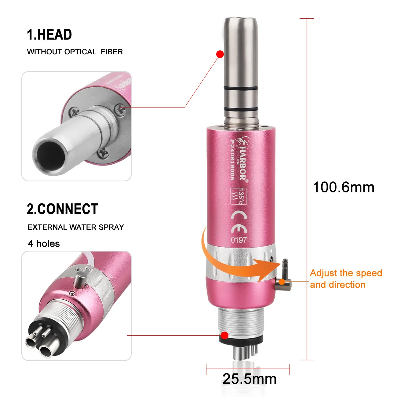 Pink Color Dental Low Speed Handpiece Straight Contra Angle Fit For Air Turbine Dental Lab Equipment Micromotor Polishing Tool