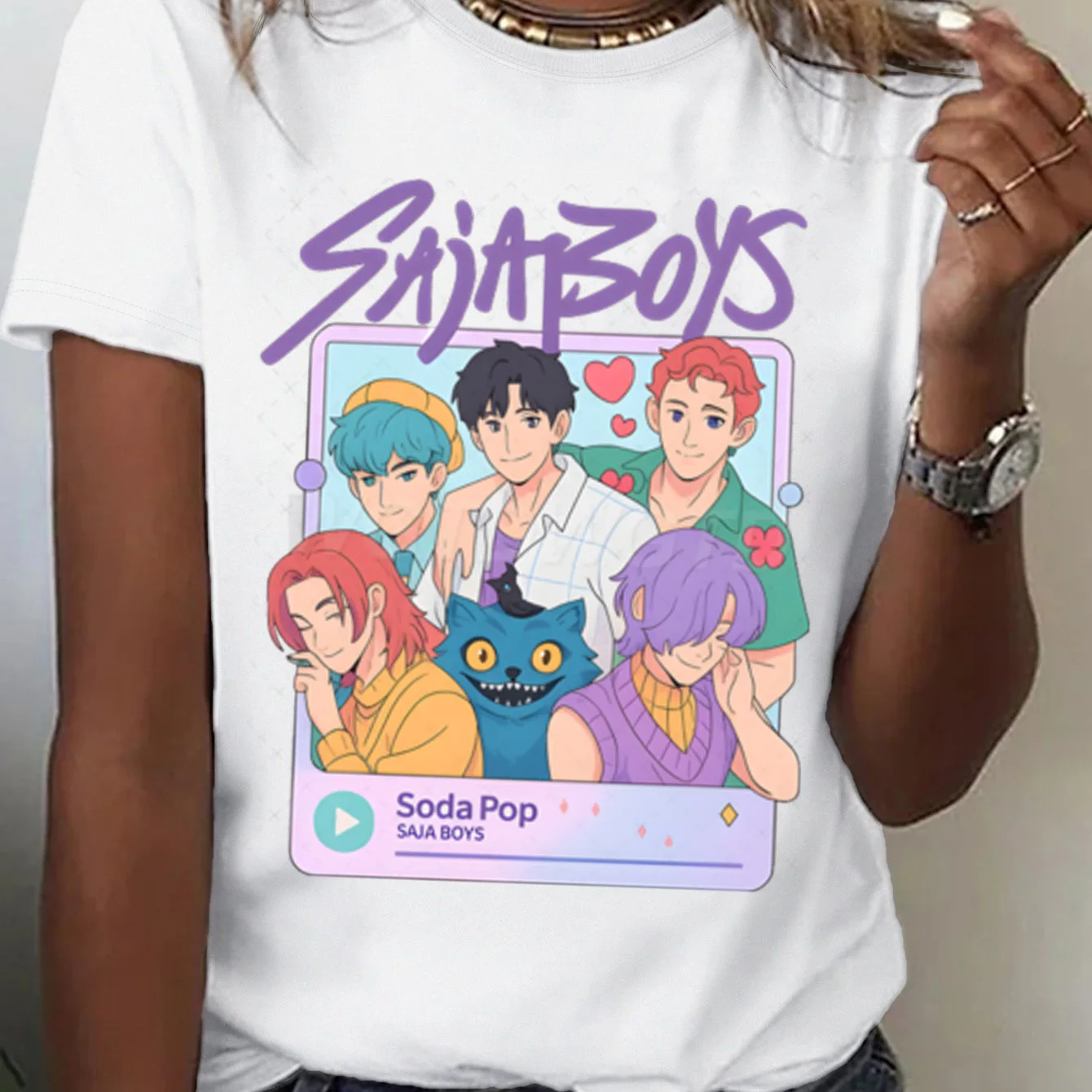 

Saja Boys Kpop Demon Hunters футболка женская футболка летние топы с короткими рукавами унисекс повседневная футболка мужская уличная одежда