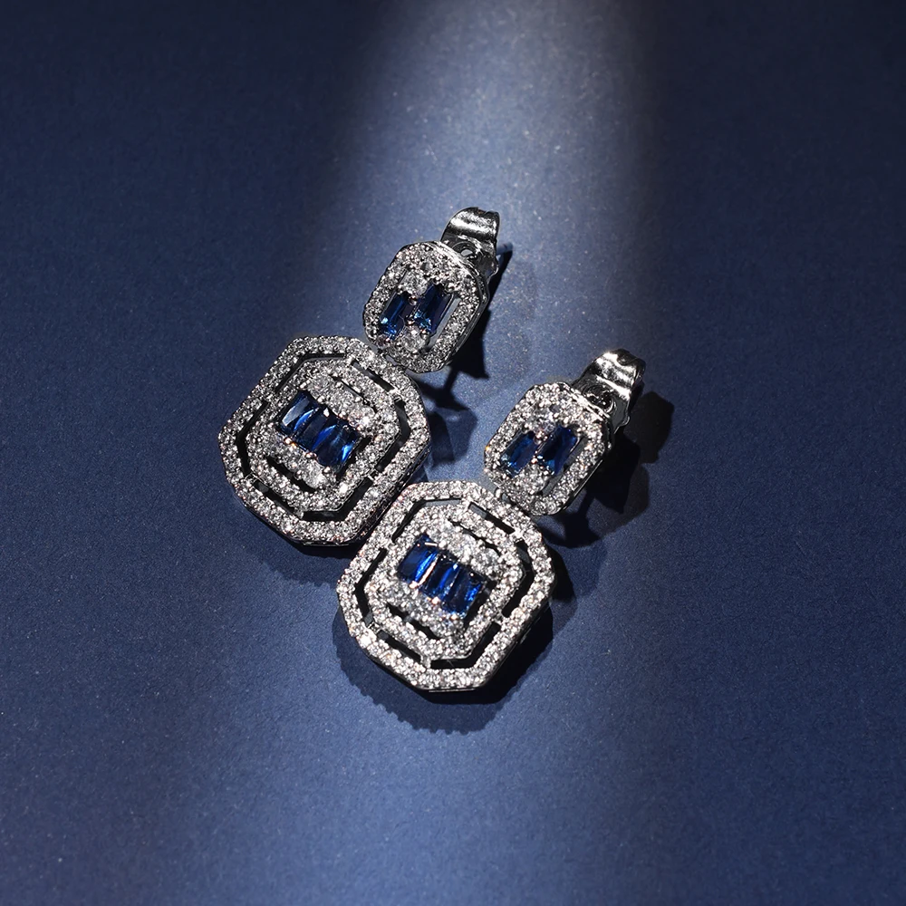 2026 New Full Ziron Drop Hanging Earrings for Women Silver Plated Geometric Dangle Earring for Bride Friends Teachers Ladies
