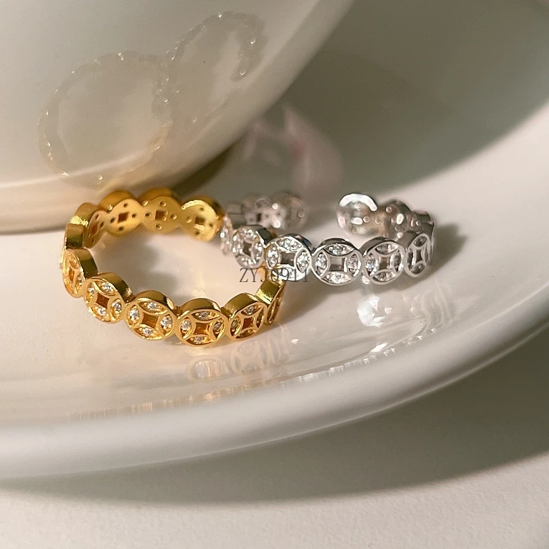 Светлое роскошное изысканное кольцо из стерлингового серебра с высоким смыслом, полое медное кольцо для монет, нишевое дизайнерское кольцо на указательный палец