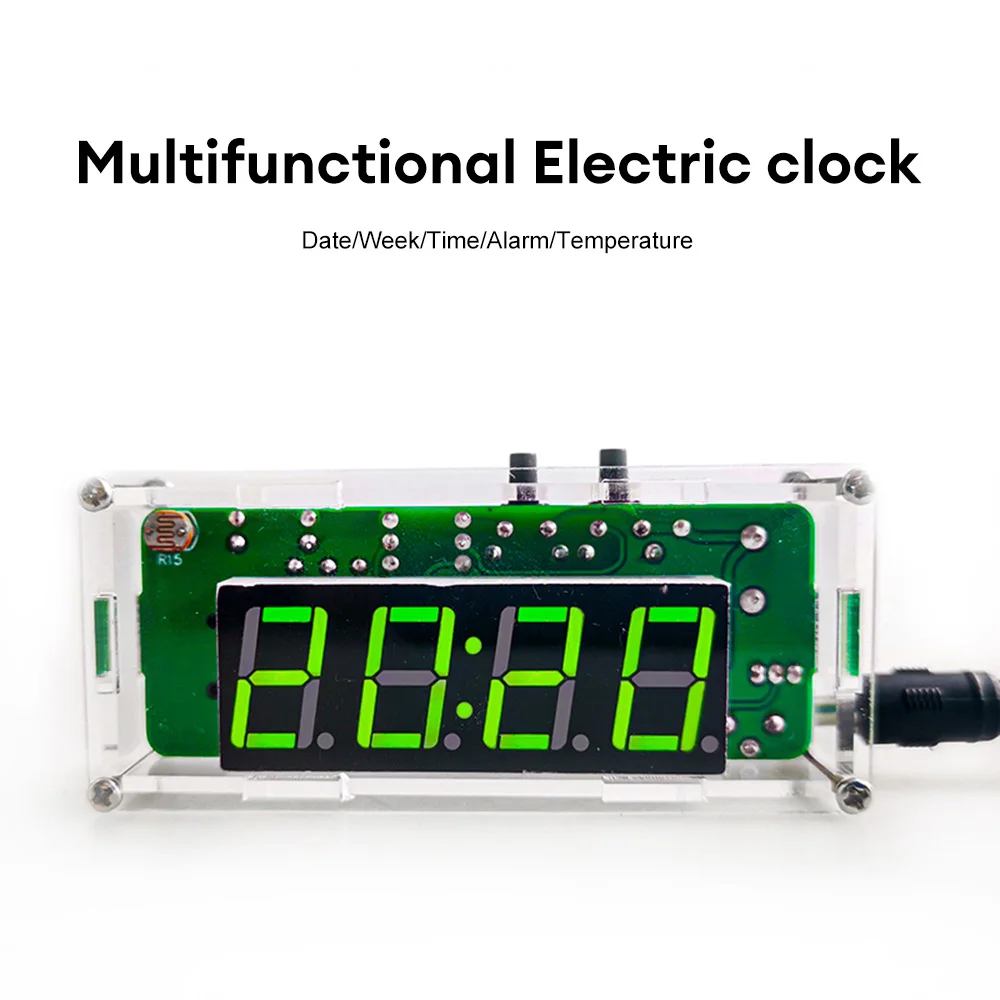 4 Digit Rechargeable DIY Digital Clock Kit SMD SMT Light-Controlled Alarm Clock Soldering Projects for DIY Learning Electronics