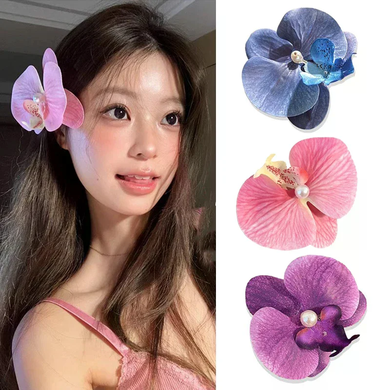 Korean Sweet Orchid Hair Clip For Woman Artificial Flower Hairpins Barrettes Wedding Party Headwear Gifts New