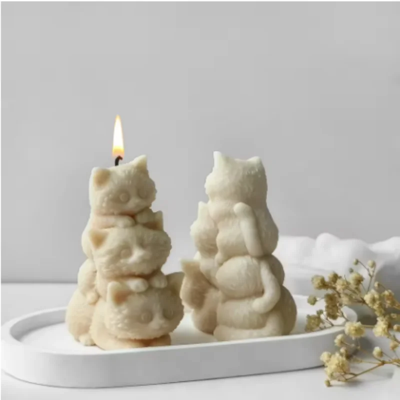

3D Cat Candle Silicone Mold DIY Dog Stacking Music Aromatherapy Candle Handmade Gift Kitty Gypsum Resin Jewelry Mould