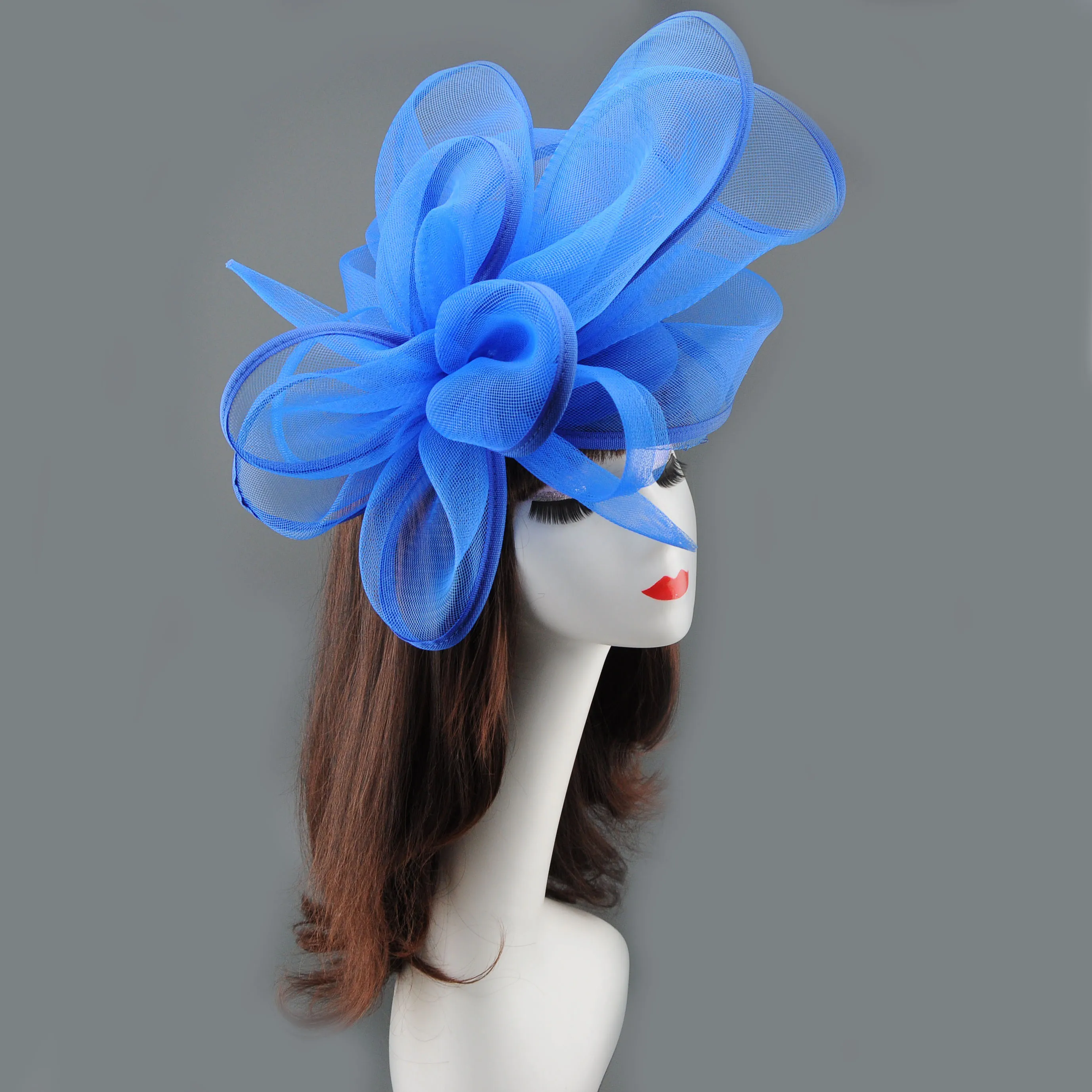Tulle Flower Fascinator Hat Women, Floral Mesh Headpiece for Wedding Cocktail Party Horse Race, Vintage Exaggerated Feather Hair image 3
