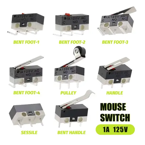 20/100/1000 Uds Micro interruptor de botón 3 pines 1A 125V AC Mini Micro interruptor táctil para interruptor de ratón SPDT