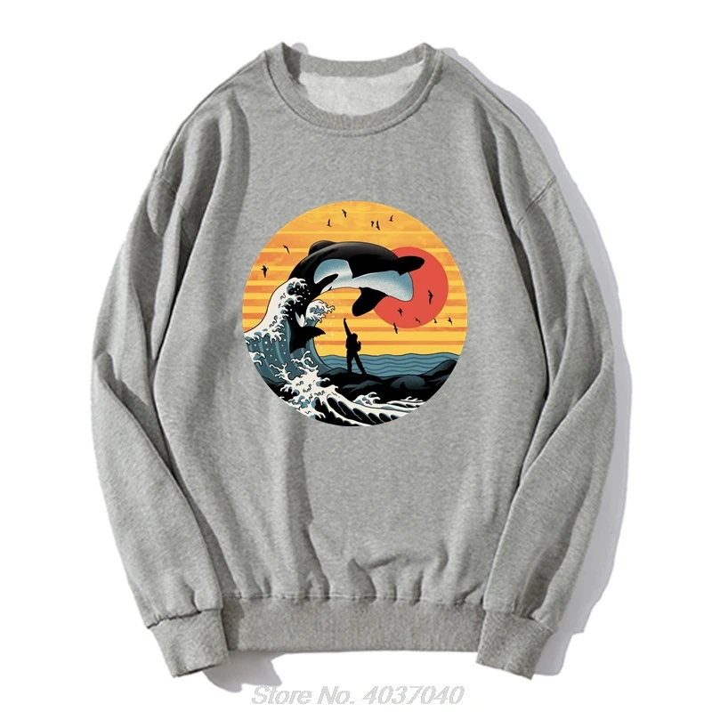 Killer Whale Full Moon Hoodie Kanagawa Surf Orca Willy Seaworld Vintage Retro Movie Save Animal Free Willy Pullover Sweatshirt