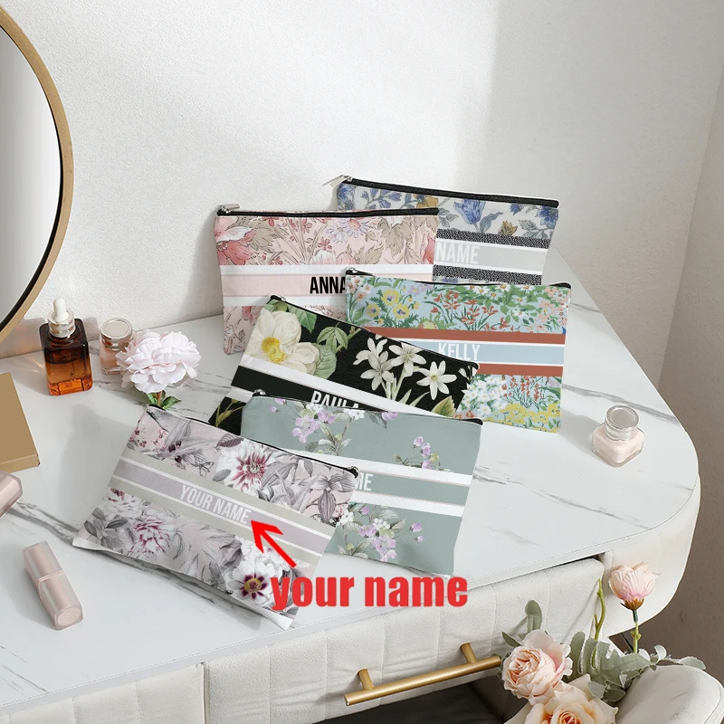 

Custom Name Makeup Bag Bridesmaid Gifts Canvas Travel 25 Cosmetic Organizer Pouch Women Handbag Trendy Brand Side Bag for Ladies