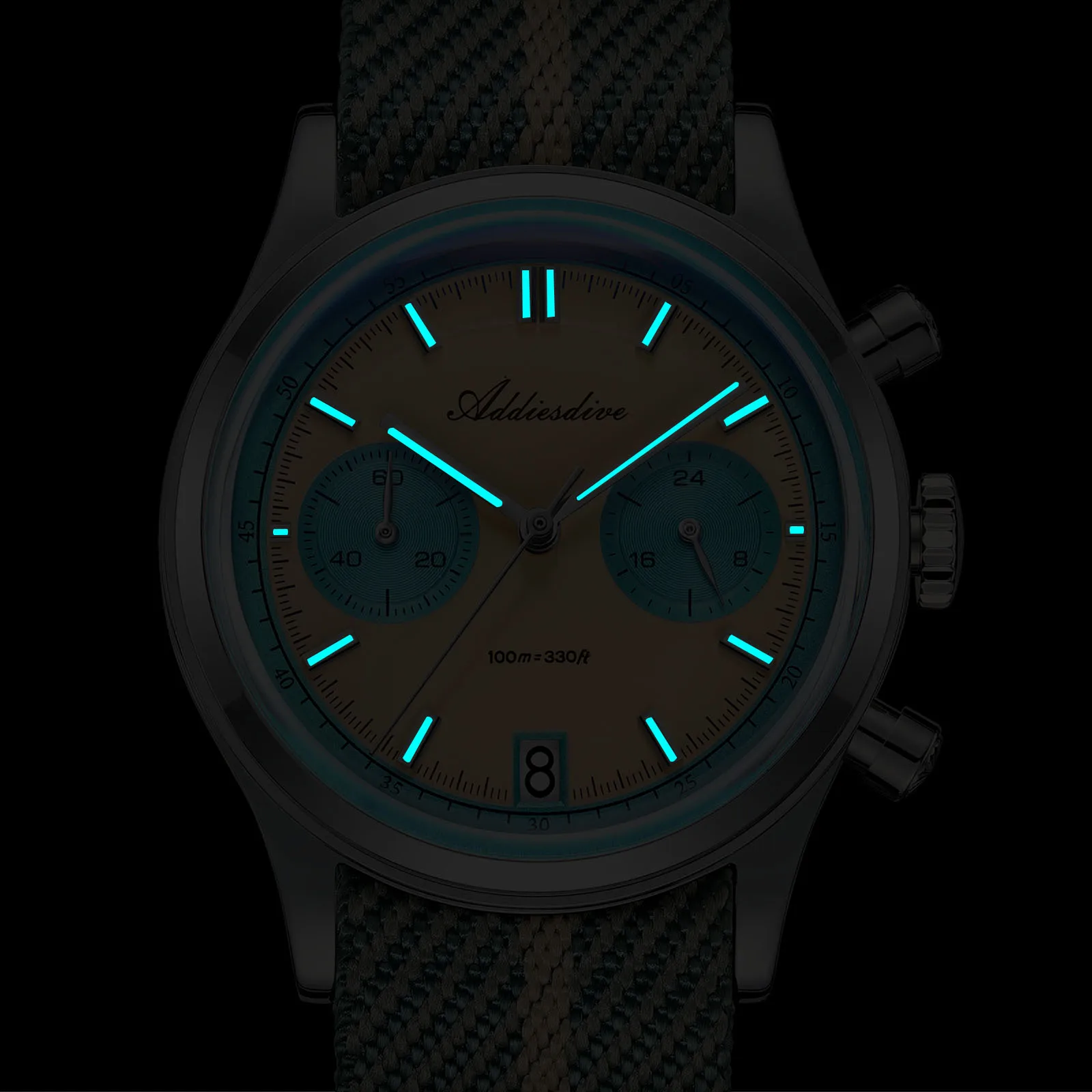 Addiesdive كرونوغراف ساعات كوارتز ريترو AD2095 فقاعة الزجاج القبة AR المغلفة ساعة اليد 100 متر مقاوم للماء مضيئة ساعة رجالي