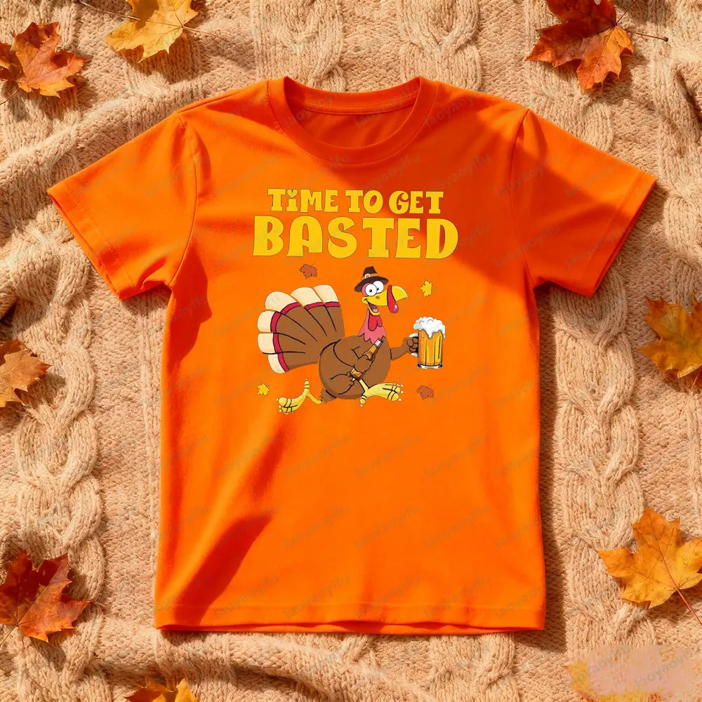 حان الوقت للحصول على قميص عيد الشكر تركيا البيرة المحملة مضحك الشكر رجل تي شيرت عيد الشكر عشاء حزب قصيرة الأكمام
