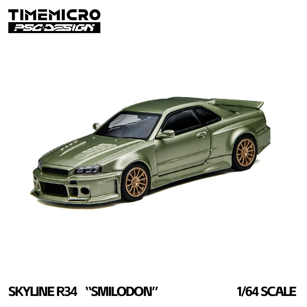*Pre-sale*TimeMicro 1:64 Skyline GTR R34 Smilodon Jade Dark Green Diecast Alloy Car Model Simulation Vehicle Collection Gift - Image 6