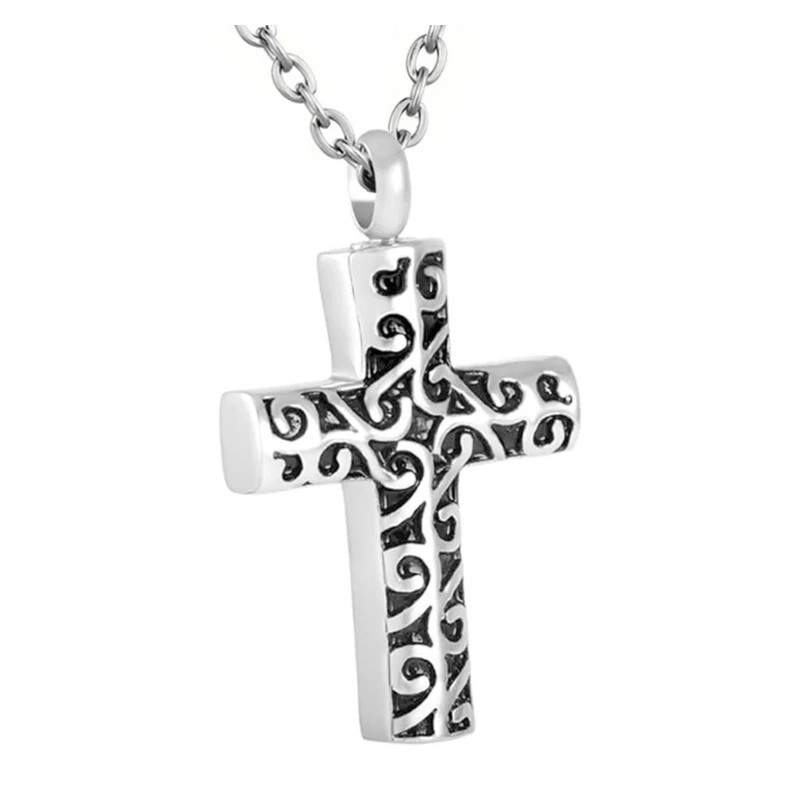 

Crosses Ashes Locket Memorial Jewelry Cremation Box Daily Wear Carved Cremation Jewelry Urn Necklace for Ashes T21C