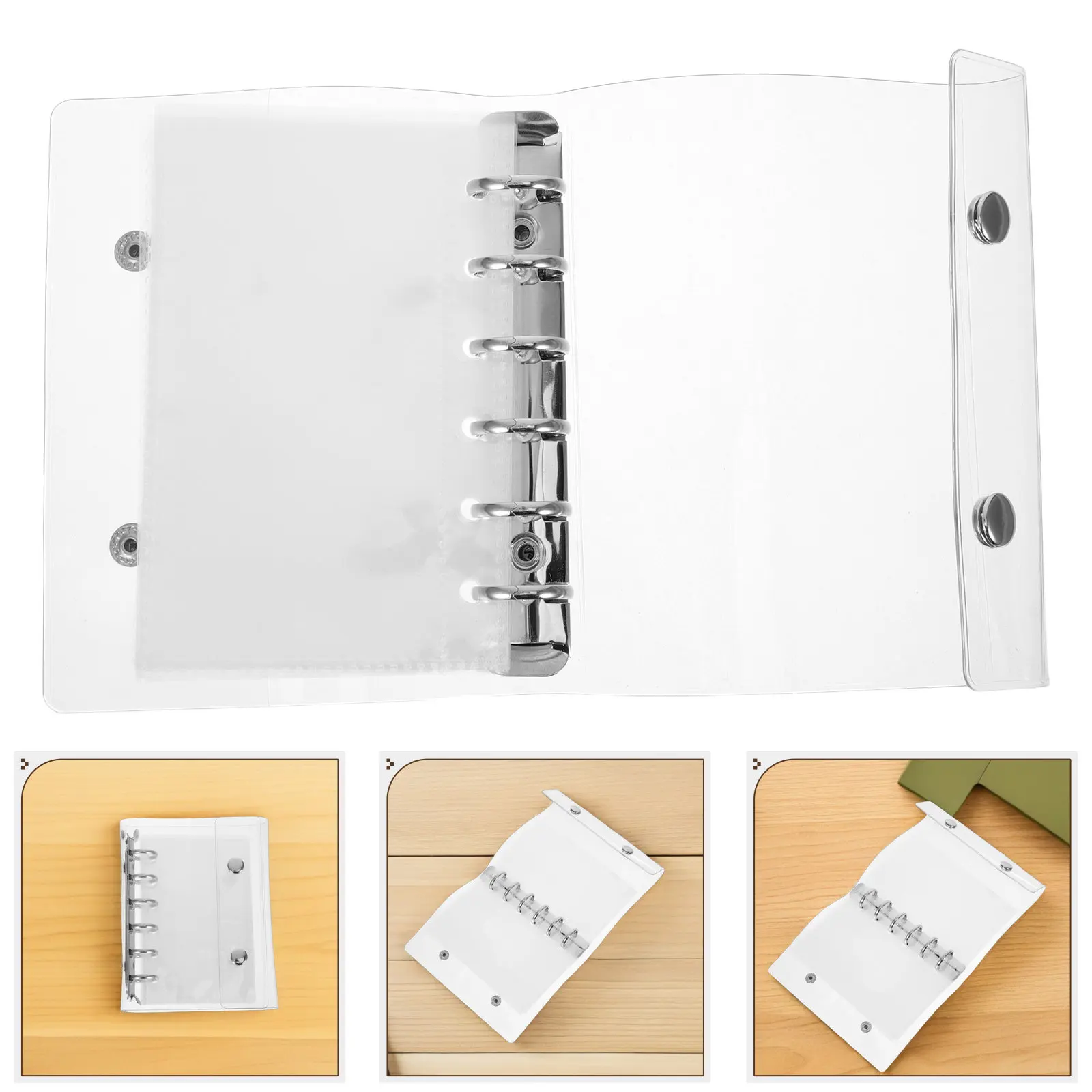 

Обложка для блокнота из мягкого ПВХ, формат А7, прозрачная, на 6 кольцах, с застежкой-кнопкой, для блокнота с отрывными листами, органайзера, ежедневника